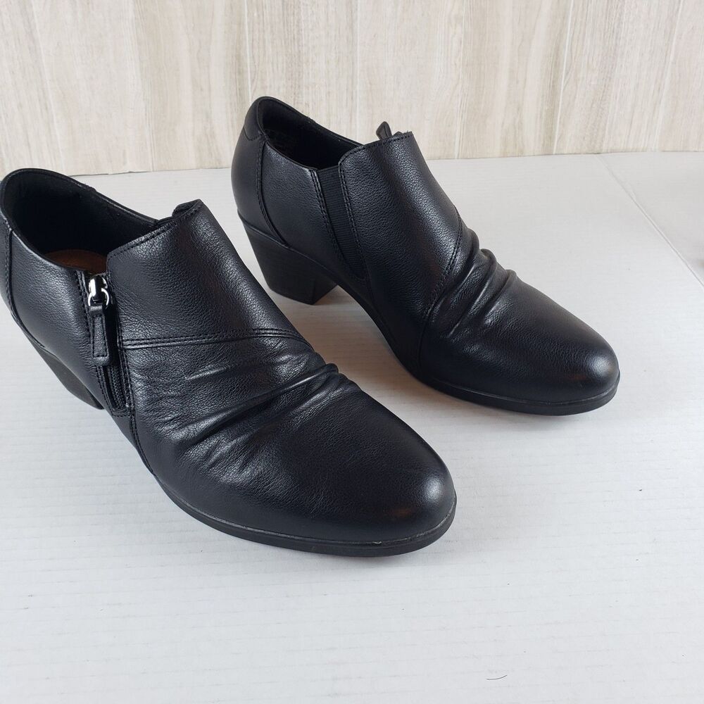 Clarks Emily 2 Cove Womens 10 Black Leather Block Heel Shoes Booties